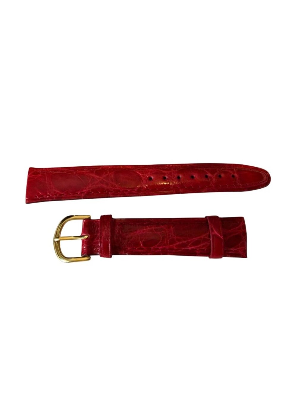Vintage Genuine Leather Red Watch Strap 11/16" Gold Buckle Italy Signed